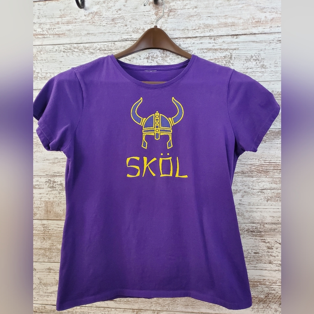 Minnesota SKOL Viking Helmet Graphic Tee - Purple/Gold Fan Gear